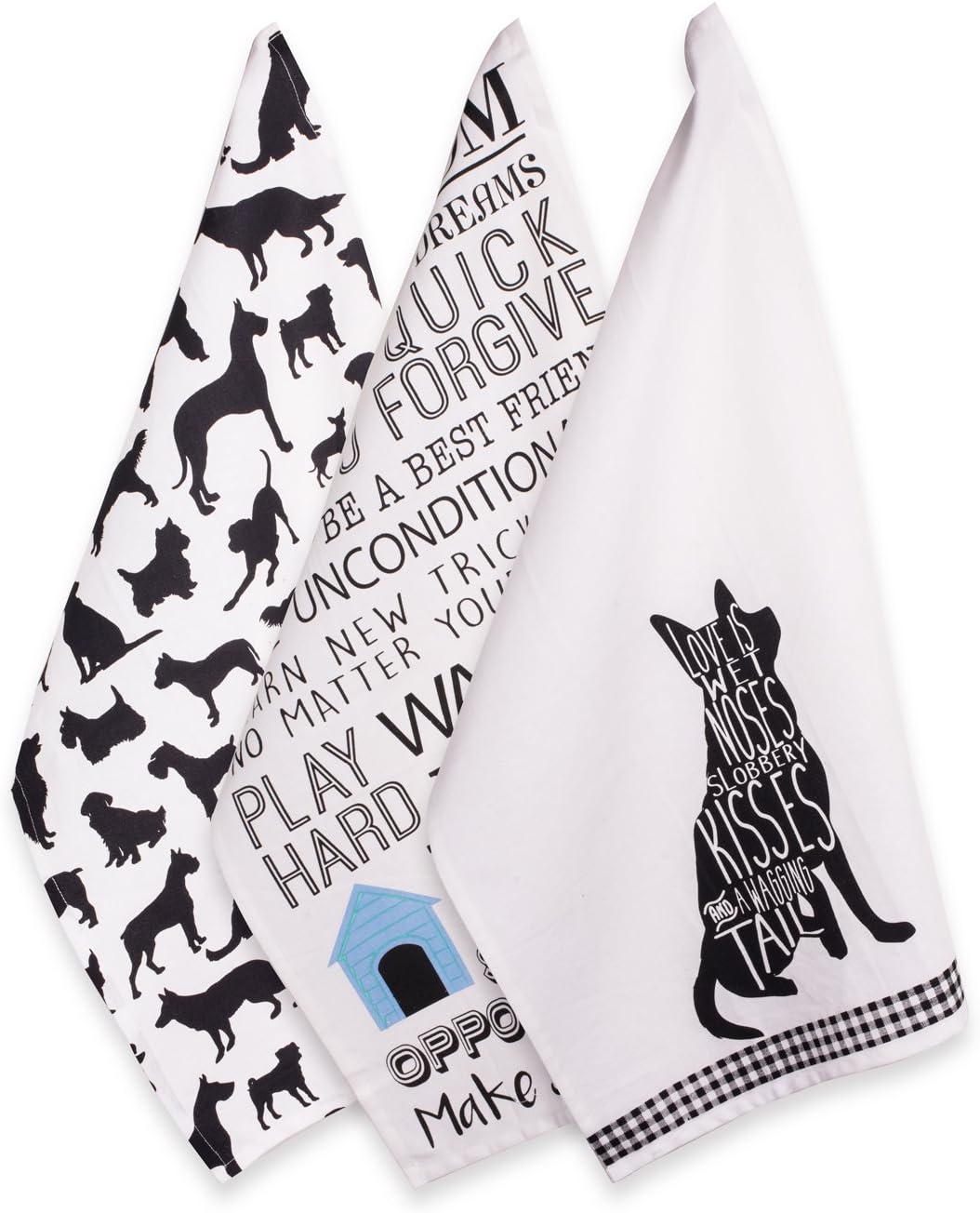 Dog Print Absorbent Dishtowel Set - 3 Count, 18x28 Kitchen Towels for Pet Lovers