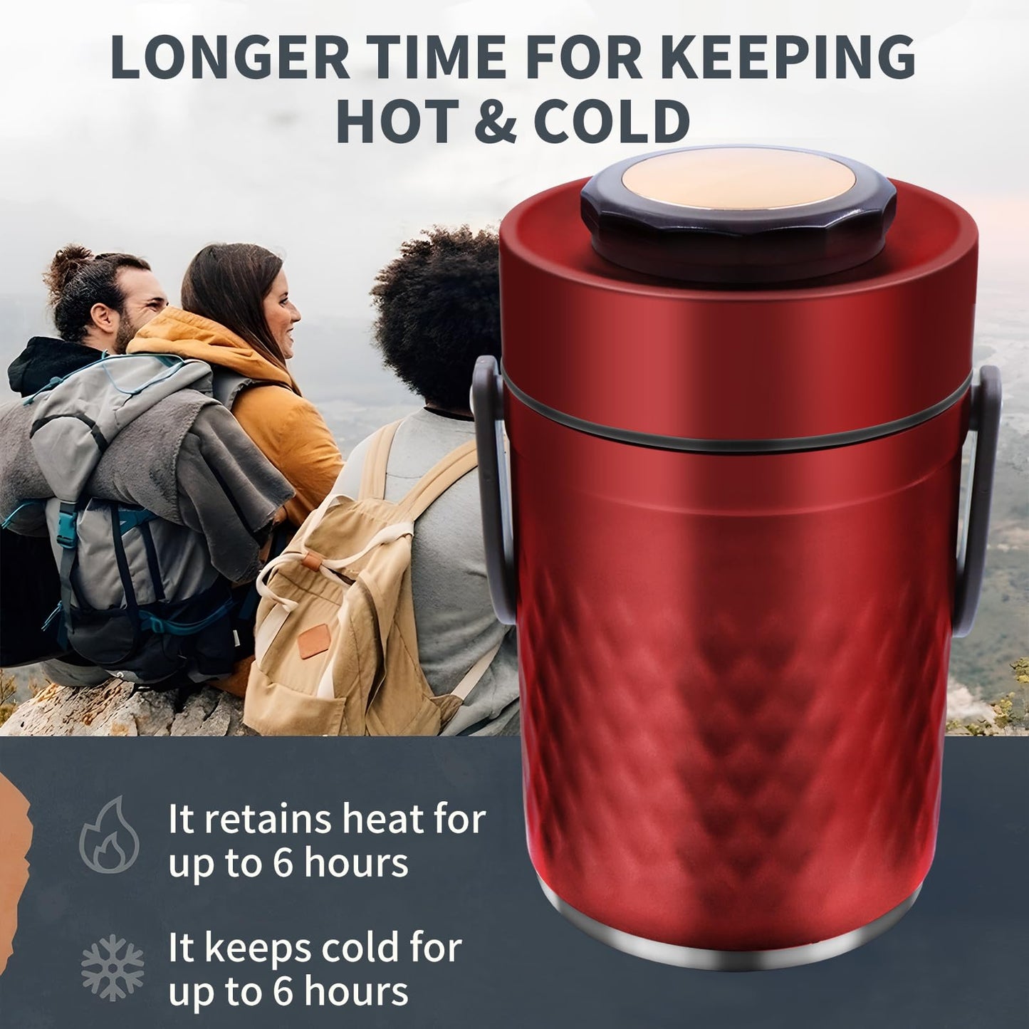 YRPOMJV 67oz Thermos for Hot Food,3-Layer Sealed Stackable Food Thermos,with Lunch Bag Soup Thermos Wide Mouth,It Is Suitable for Daily Office Meals, and Outdoor Meals (Red+Navy Insulated Bags)
