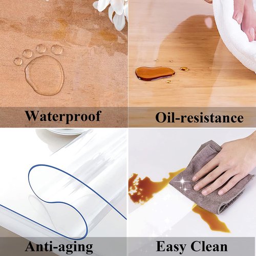 FeelingWarm Clear Table Cover Protector - Oval Clear 60x 90 Inch Plastic Tablecloth Vinyl Transparent Kitchen Waterproof Dining Desk Protector