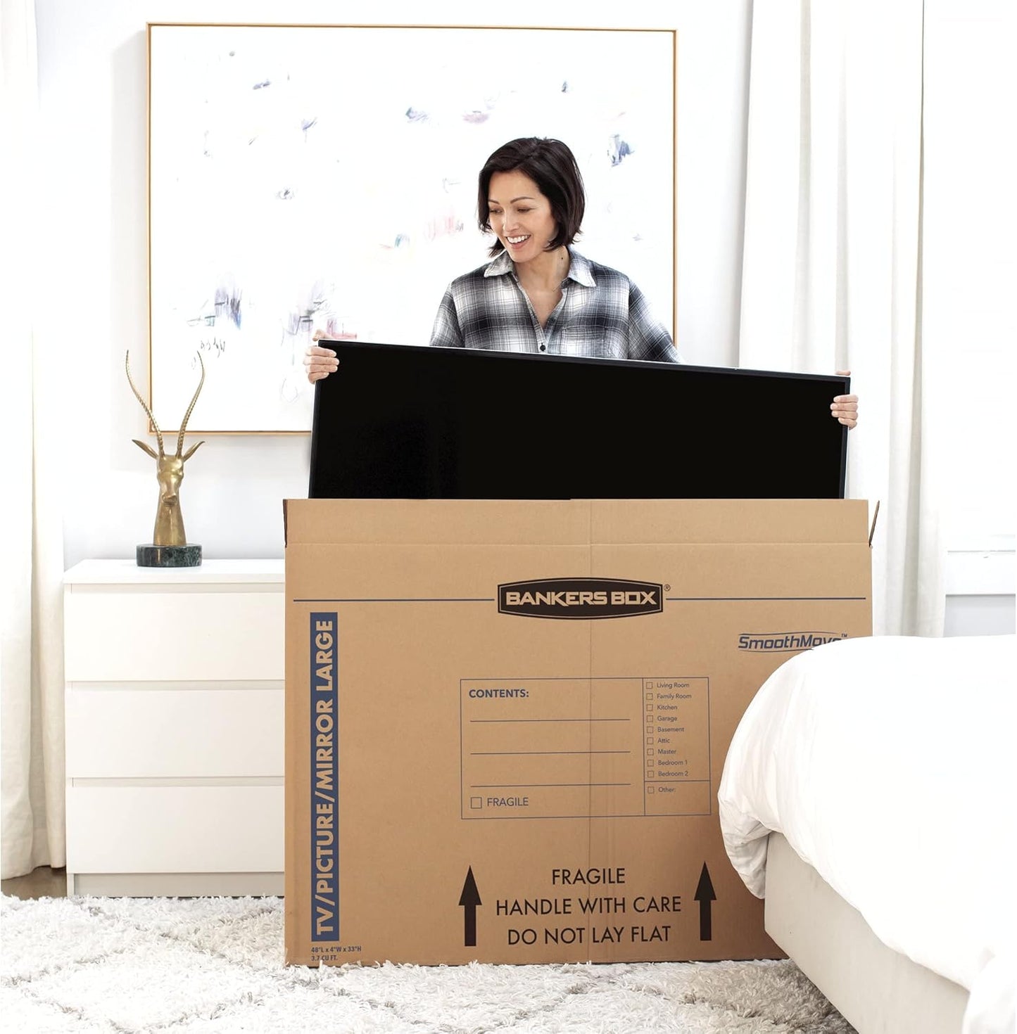 Bankers Box Moving Box - Large 4 Pack for TVs & Mirrors Up to 55" | 48" x 4" x 33" Dimensions