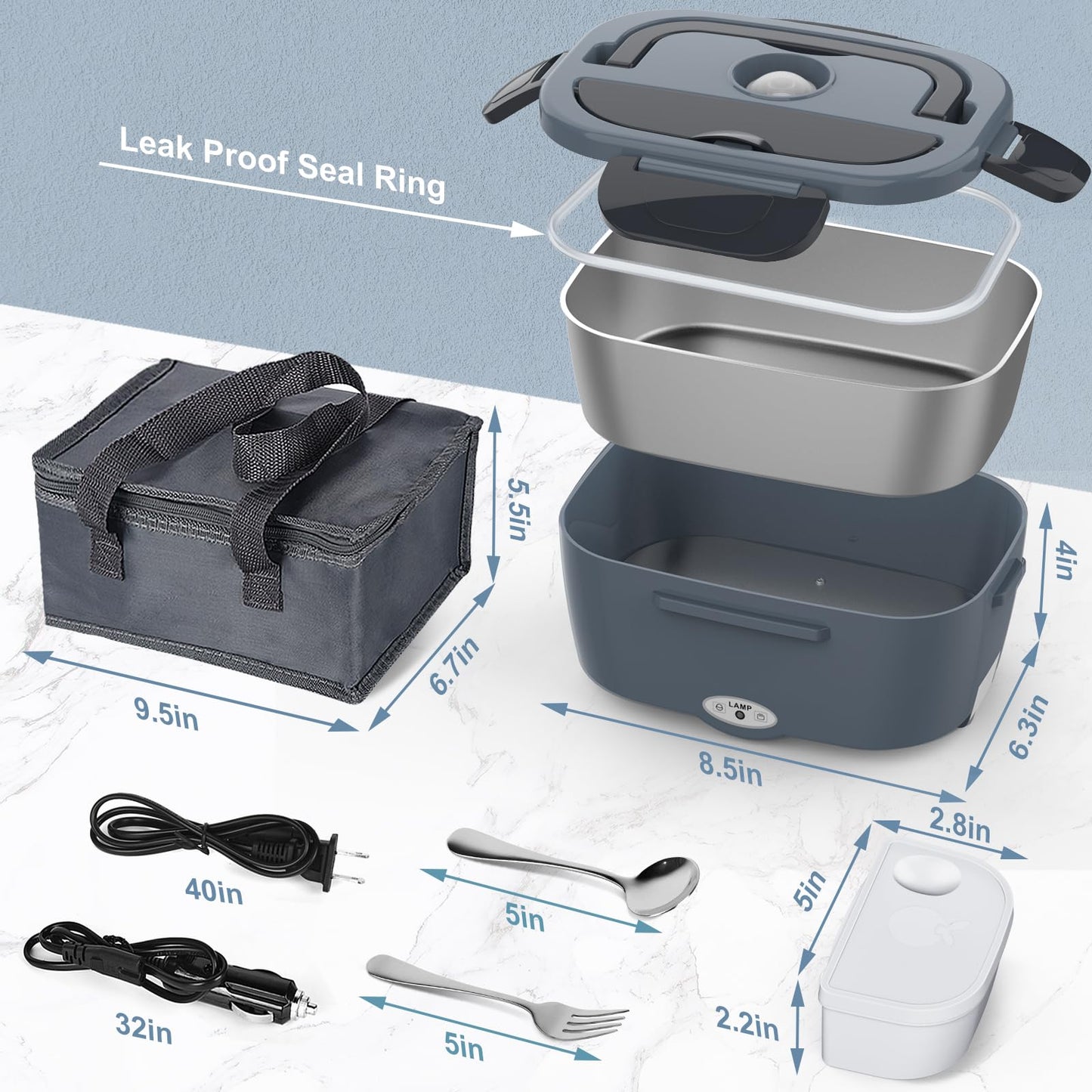 Heated Lunch Box for Adults, 60-80W Electric Lunch Box for Car/Truck, Portable Food Warmer, Heating Lunch Box for Work, Electric Lunchbox Food Heated for Men, Christmas Gift White Elephant Gifts