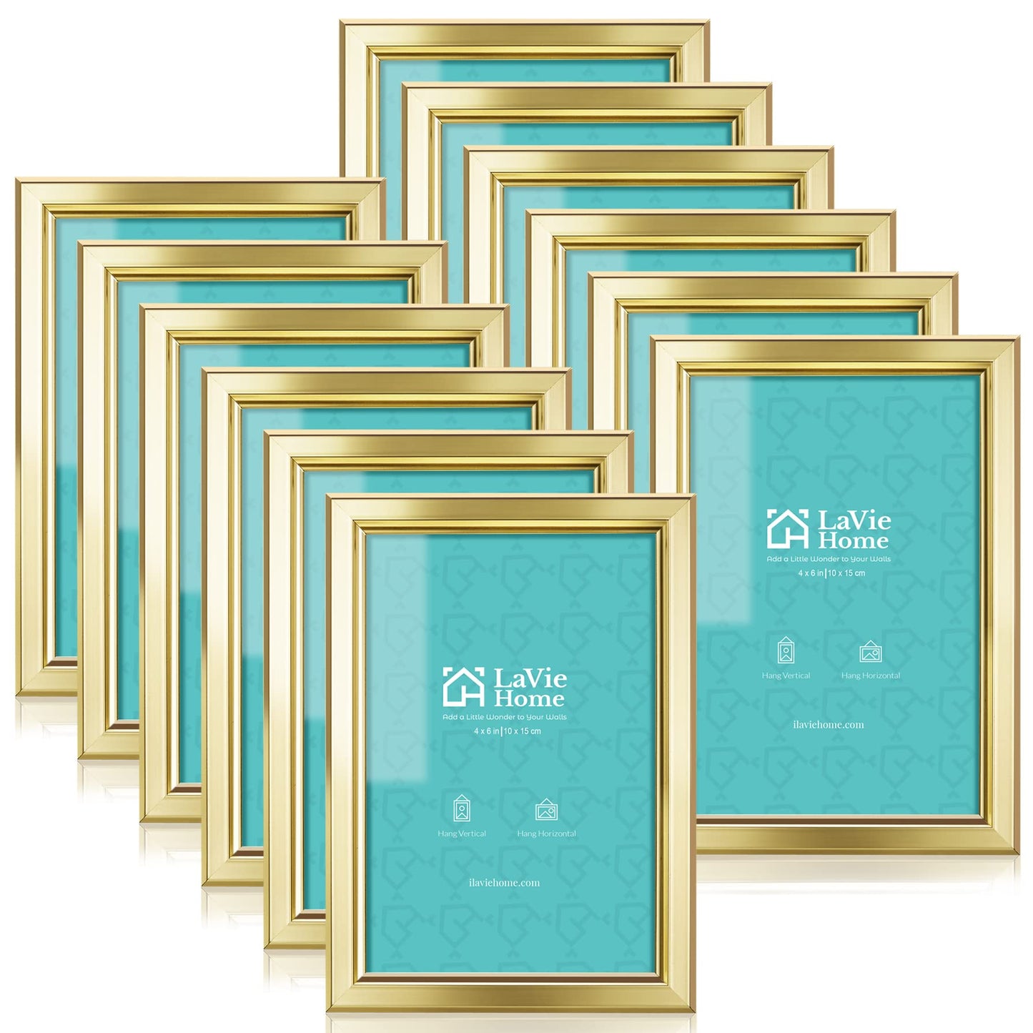 LaVie Home 4x6 Picture Frames (12 Pack, Gold) Simple Designed Photo Frame with High Definition Glass for Wall Mount & Table Top Display, Set of 12 Classic Collection