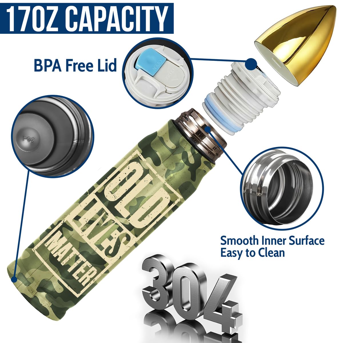 Limima Gifts For Old Men, Old Lives Matter 17Oz Bullet Tumbler, Gifts For Old Dad Grandpa from Daugher Son Wife Grandchildren, 50th 60th 70th 80th 90th Birthday - Christmas Gifts For Old Men