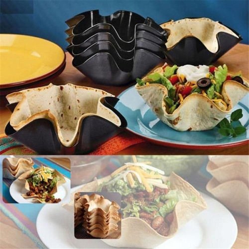 EKDJKK Taco Salad Bowl Maker - 4 Pack Non-Stick Carbon Steel Tortilla Shell Pans | 16.5x7.5x6cm