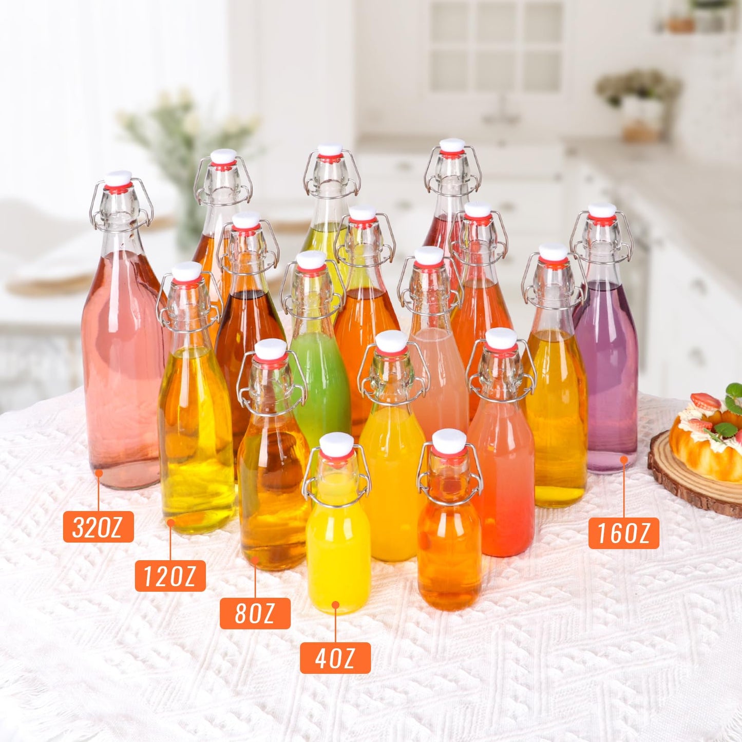 SZUAH 6-Pack 16oz Airtight Swing Top Glass Bottles – Heavy-Duty Reusable Bottles with Stopper for Home Brewing Kombucha, Beer, Vanilla Extract, Craft Sodas & More | Complete Brewing Kit