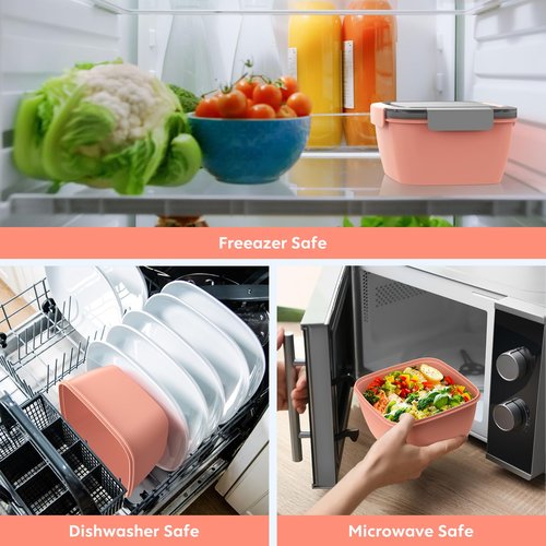 Cherrysea Salad Lunch Box, 2Pack Bowls with 3 Compartments, Leak Proof with Fork - BPA-Free Snack Box with Sauce Container - Pink