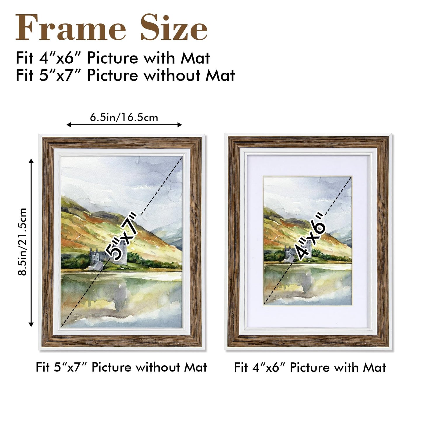 5x7 Picture Frame Set of 6, Rustic Farmhouse Photo Frame, Display 4x6 with Mat or 5x7 Without Mat for Decorative on Wall Hanging and Tabletop Placement