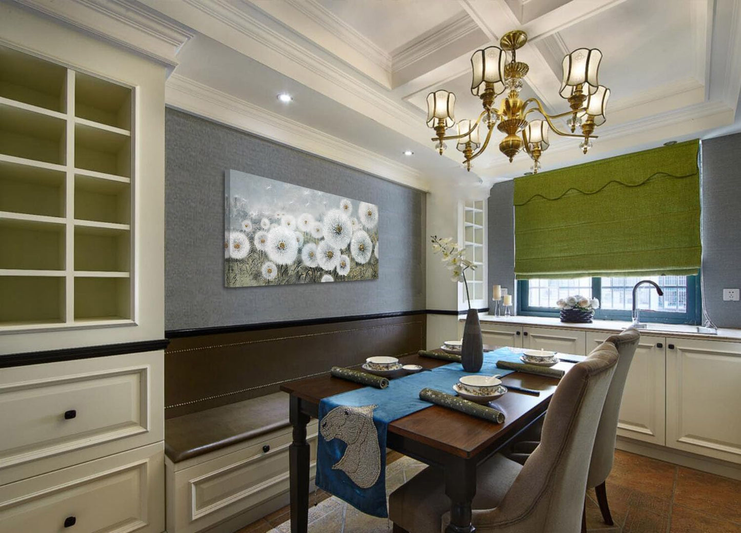 Ardemy Flowers Wall Art Canvas Dandelions Painting White Bloosom Artwork Modern Landscape, Floral Picture Hand Painted Textured Large Framed for Living Room Bedroom Bathroom Home Office Decor 40"x20"