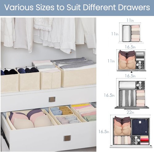 Criusia Drawer Organizer - 16 Pack Foldable Closet Storage Dividers for Clothes, Socks & Accessories | Beige