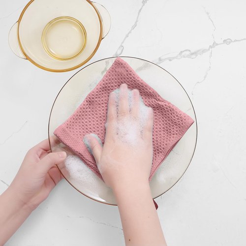 Homaxy 100% Cotton Waffle Weave Kitchen Dish Cloths, Ultra Soft Absorbent Quick Drying Dish Towels, 12 x 12 Inches, 12-Pack, Dried Rose