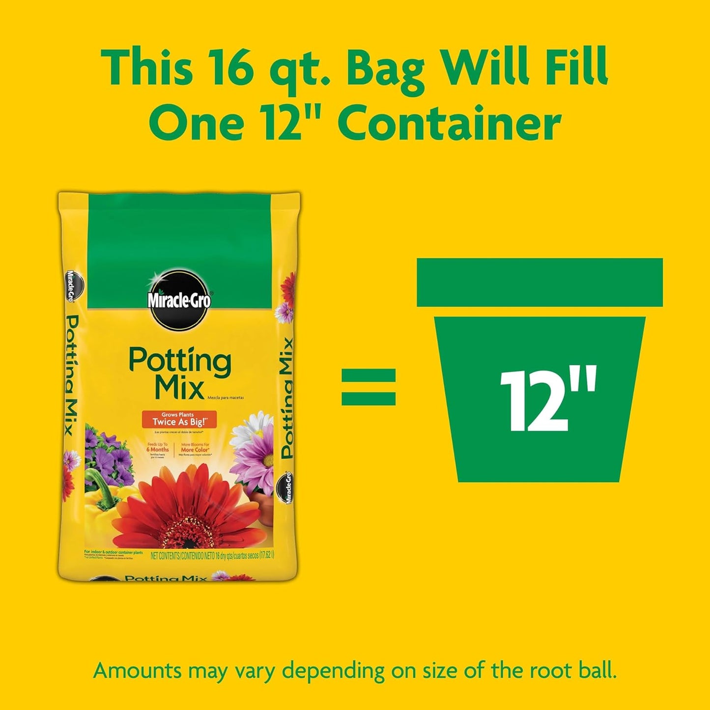 Miracle-Gro Potting Mix - Premium Soil for Container Plants & Flowers | Feeds for 6 Months, 16 qt (2-Pack)