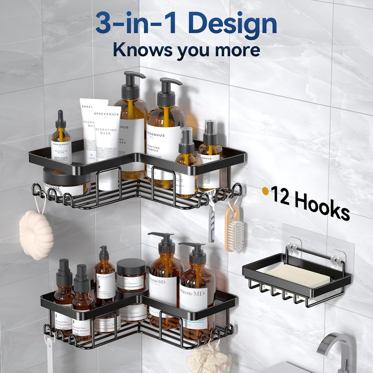 YASONIC Hanging Shower Caddy - Space-Saving Corner Organizer for Bathroom | Durable Design