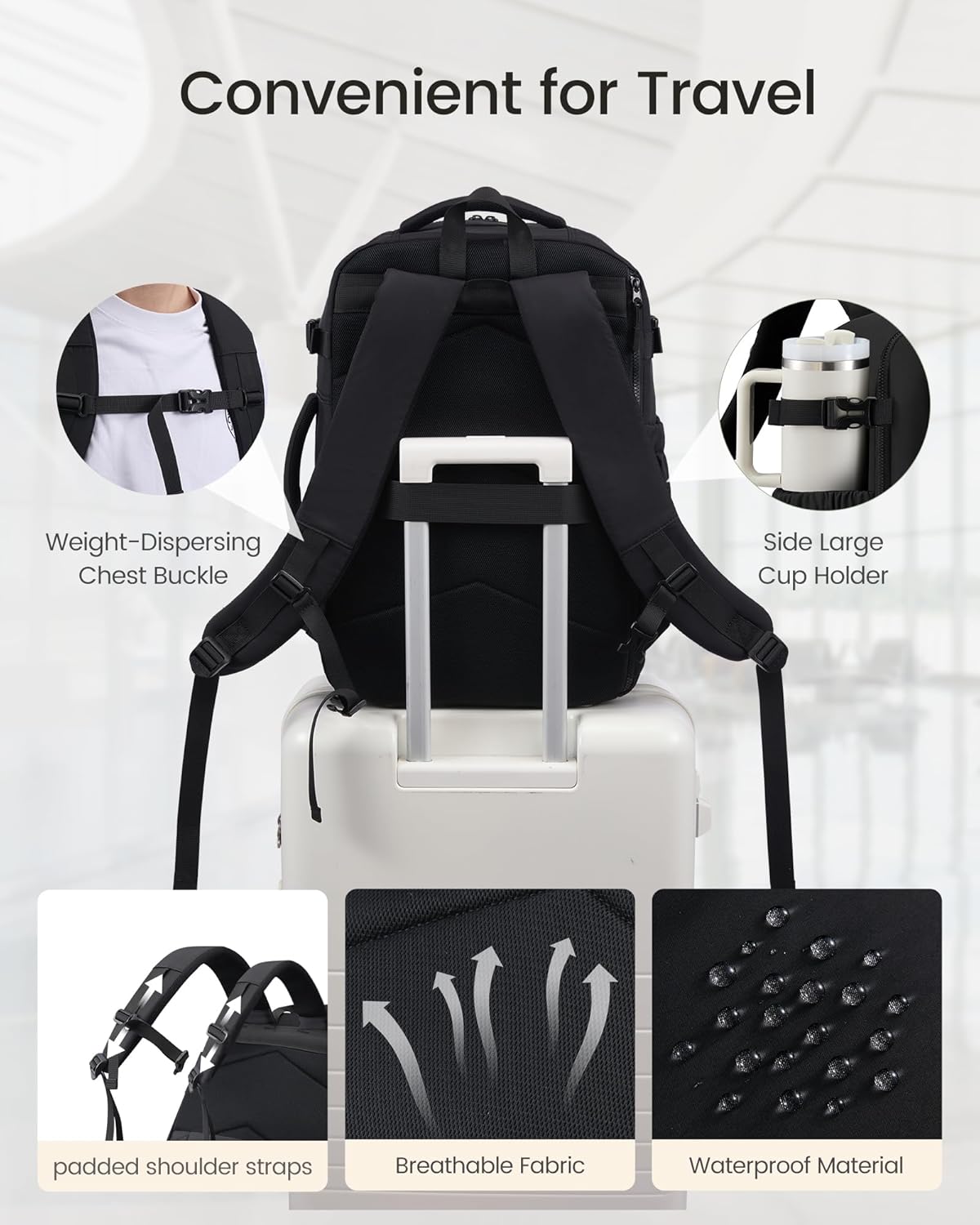 LOVEVOOK 40L Travel Backpack - TSA Approved Carry-On with 3 Packing Cubes | Waterproof Design Fits 17" Laptop