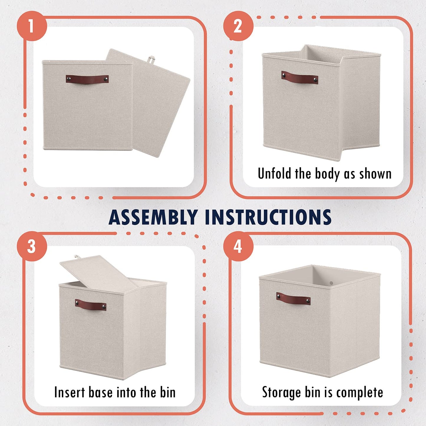 Ornavo Home 13 x 13 Storage Cube Bins, Foldable Collapsible Fabric Storage Bins Box Linen Shelf Basket Cube Organizer for Closet with Leather Handles, 6 Pack, Beige