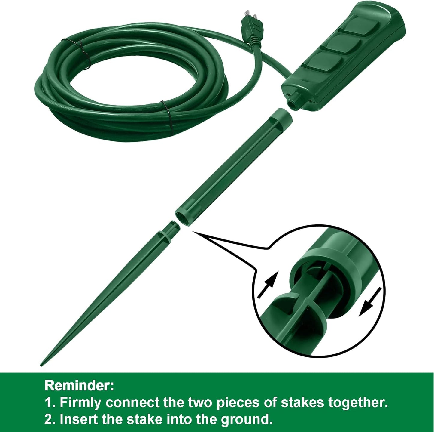 Outdoor Power Strip with Covers - 6-Outlet Yard Stake, 9ft Cord & Overload Protection