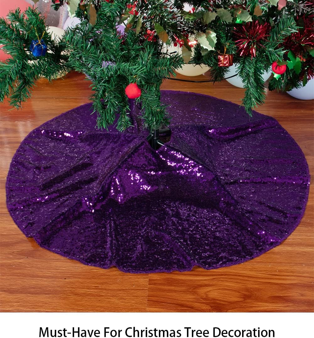48-Inch Silver Sequin Christmas Tree Skirt - Reusable Holiday Decor for Festive Parties