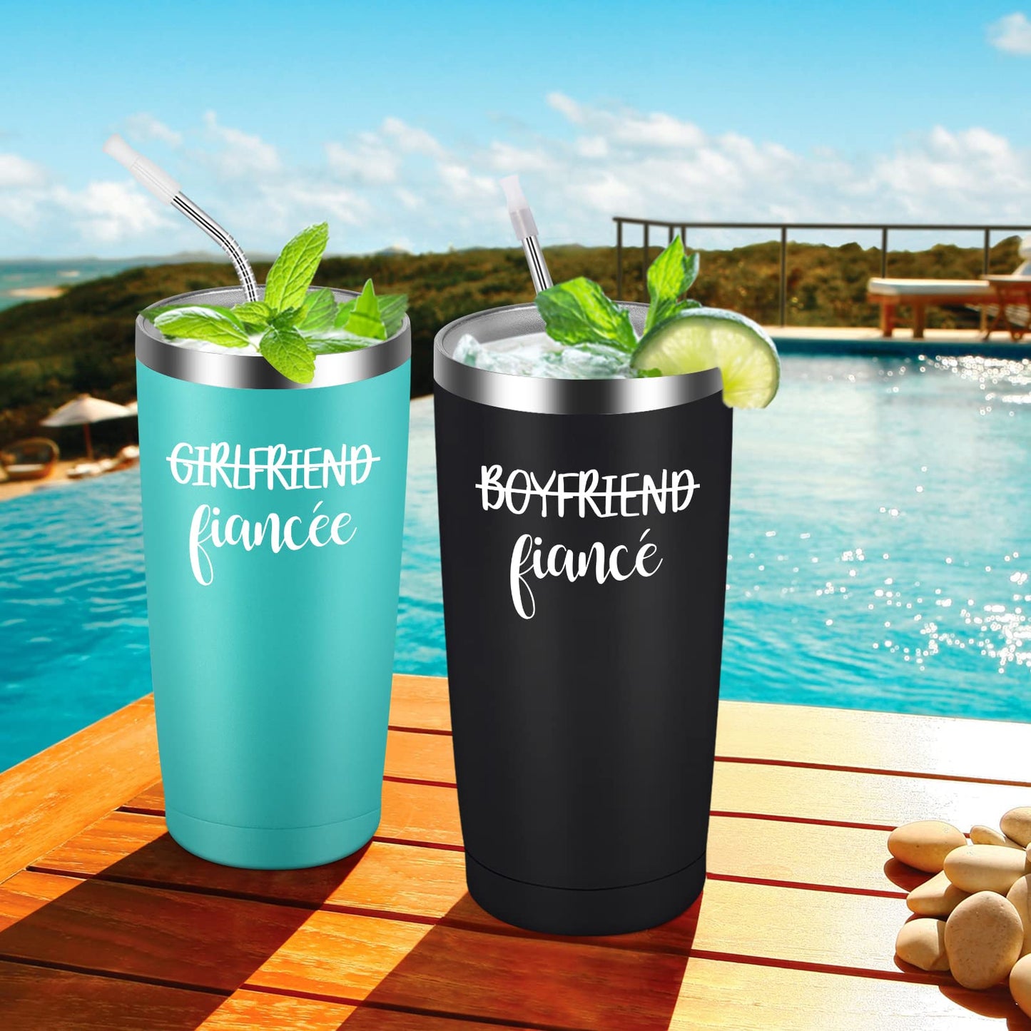 Boyfriend and Girlfriend Travel Tumbler Set, Engagement Gifts for Couples, Fiance Gifts Newly Engaged Her Him Women Friends, 20oz Couple Gifts Stainless Steel Insulated Travel Tumbler, Black&Mint