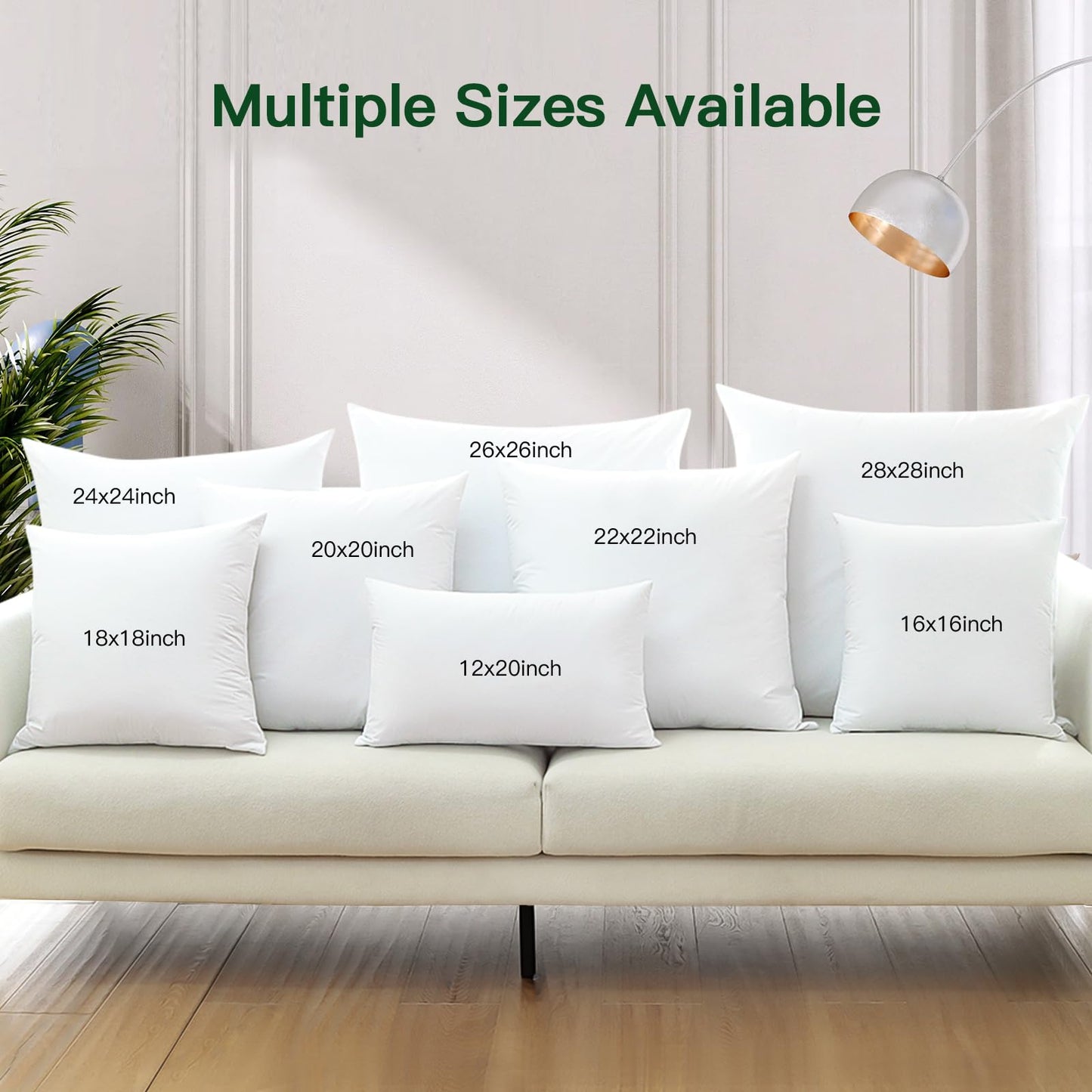 OTOSTAR Pack of 2 Down and Feather Throw Pillow Inserts, 12 x 20 Soft Fluffy Pillow Inserts with 100% Cotton Cover Decorative Pillows for Sofa Couch Bed-White