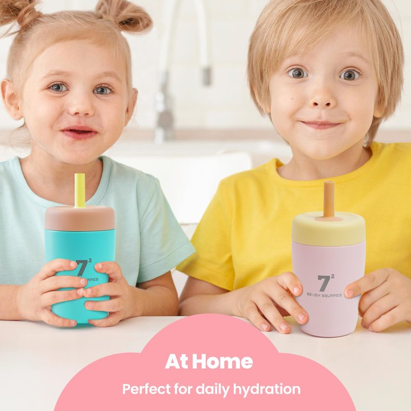 SEVEN SQUARED 72 12oz Kids Tumbler Spill Resistant with Lid and Silicone Straw, Insulated Kids Cups Stainless Steel Water Bottle, Dishwasher Safe BPA-FREE