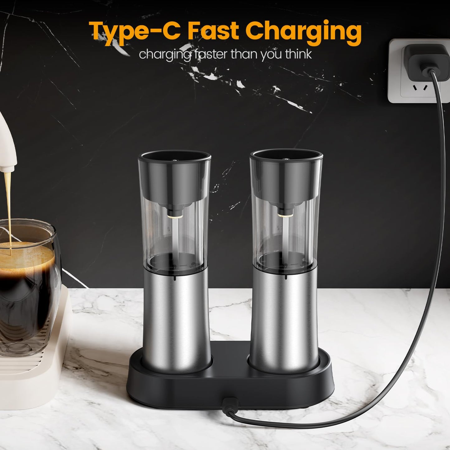 Electric Salt and Pepper Grinder Set — Gravity Rechargeable Salt Pepper Grinder with Charging Base and LED Light, Adjustable Coarseness, Large Capacity, One-handed Operation Salt Pepper Mills