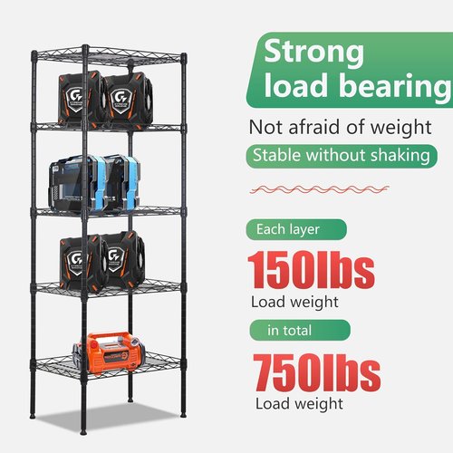 FDW Wire Shelving Unit - 5 Tier Adjustable Metal Storage Rack for Kitchen & Garage | 17L x 12W x 48H, Black