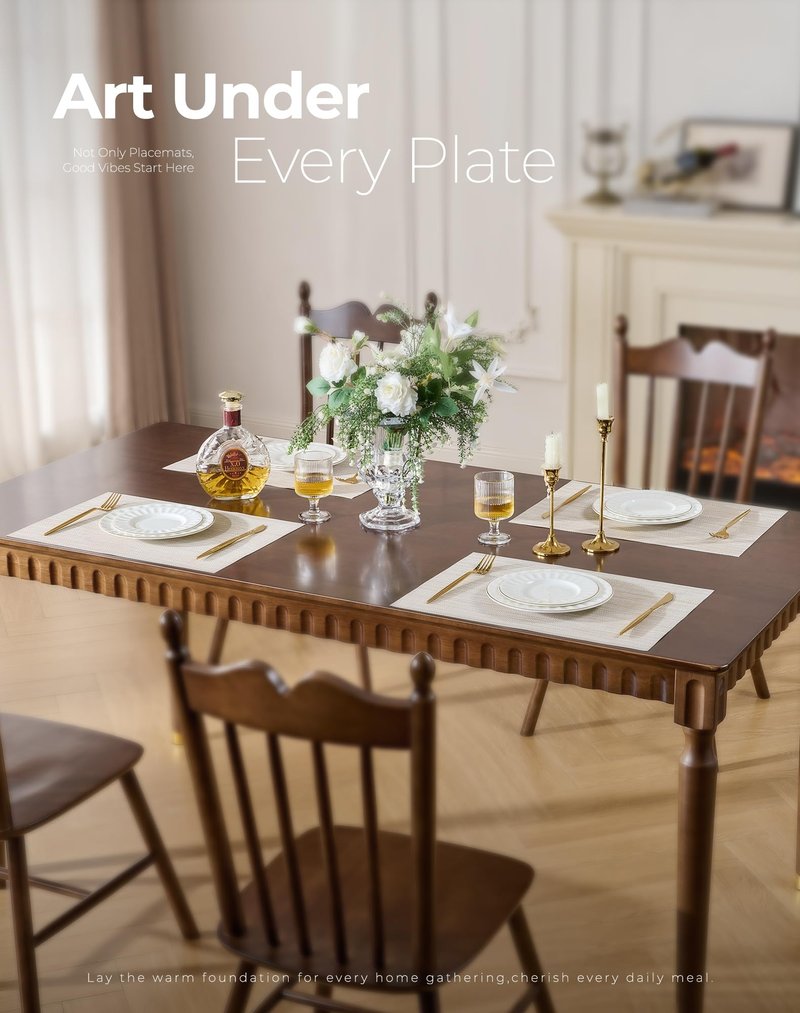 Leetaltree Beige White Placemats Set of 6 - Heat Resistant Non-Slip Place mats for Dining Table, Washable Durable PVC Vinyl Woven Table Mats(Beige White, 6)
