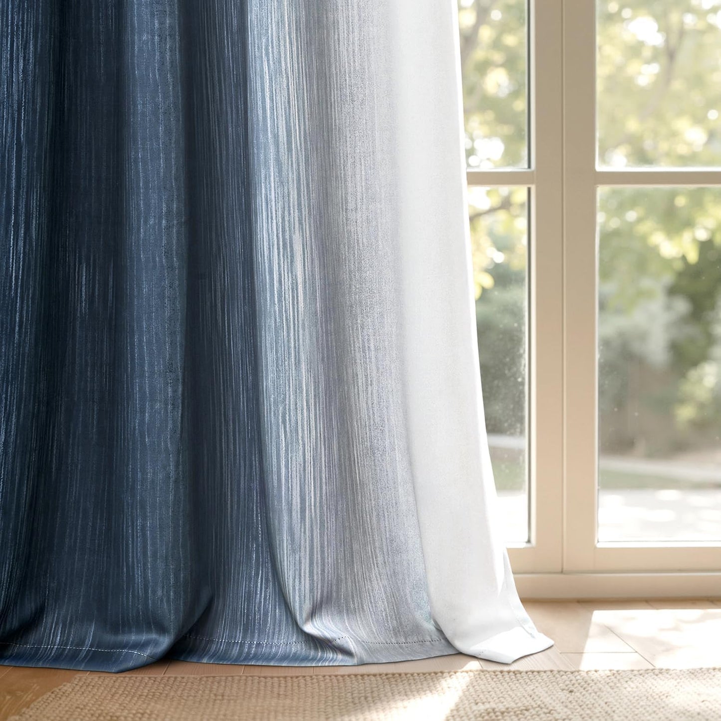 MIULEE Ombre Blackout Curtains - Navy Blue & Grey | Thermal Insulated 84" Drapes for Bedroom & Living Room, Set of 2