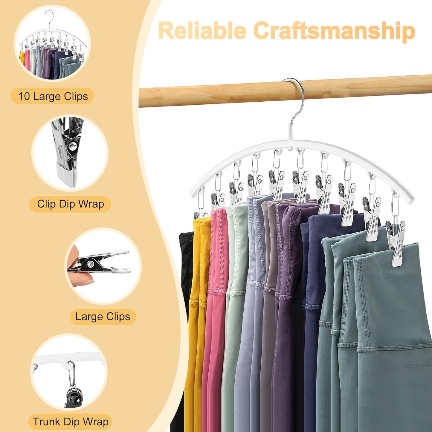 Legging Organizer - Skiennix Metal Yoga Pants Hanger with 10 Clips | Space-Saving Closet Storage - White