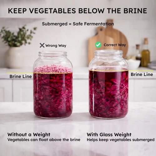 Jillmo 1 Gallon Fermentation Weights, Glass Pickle Weights for Wide Mouth Gallon Jars, Heavy Fermenting Weights with Easy-Lift Handle, Keep Vegetables Below Brine for Pickles, Kimchi, Sauerkraut