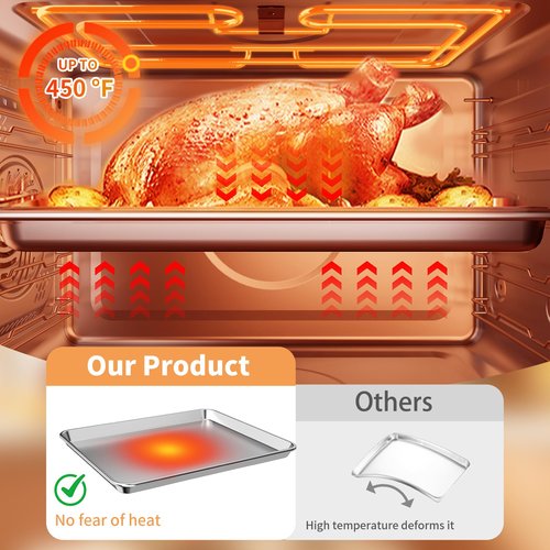 Baking Sheet Set of 3, Stainless Steel Cookie Sheets Baking Sheet Pan, 10.5/12.4/16 Inch, Thicker and Firmer Baking Pans Set, Non-stick, Non toxic & Heavy Duty & Easy Clean,Dishwasher Safe