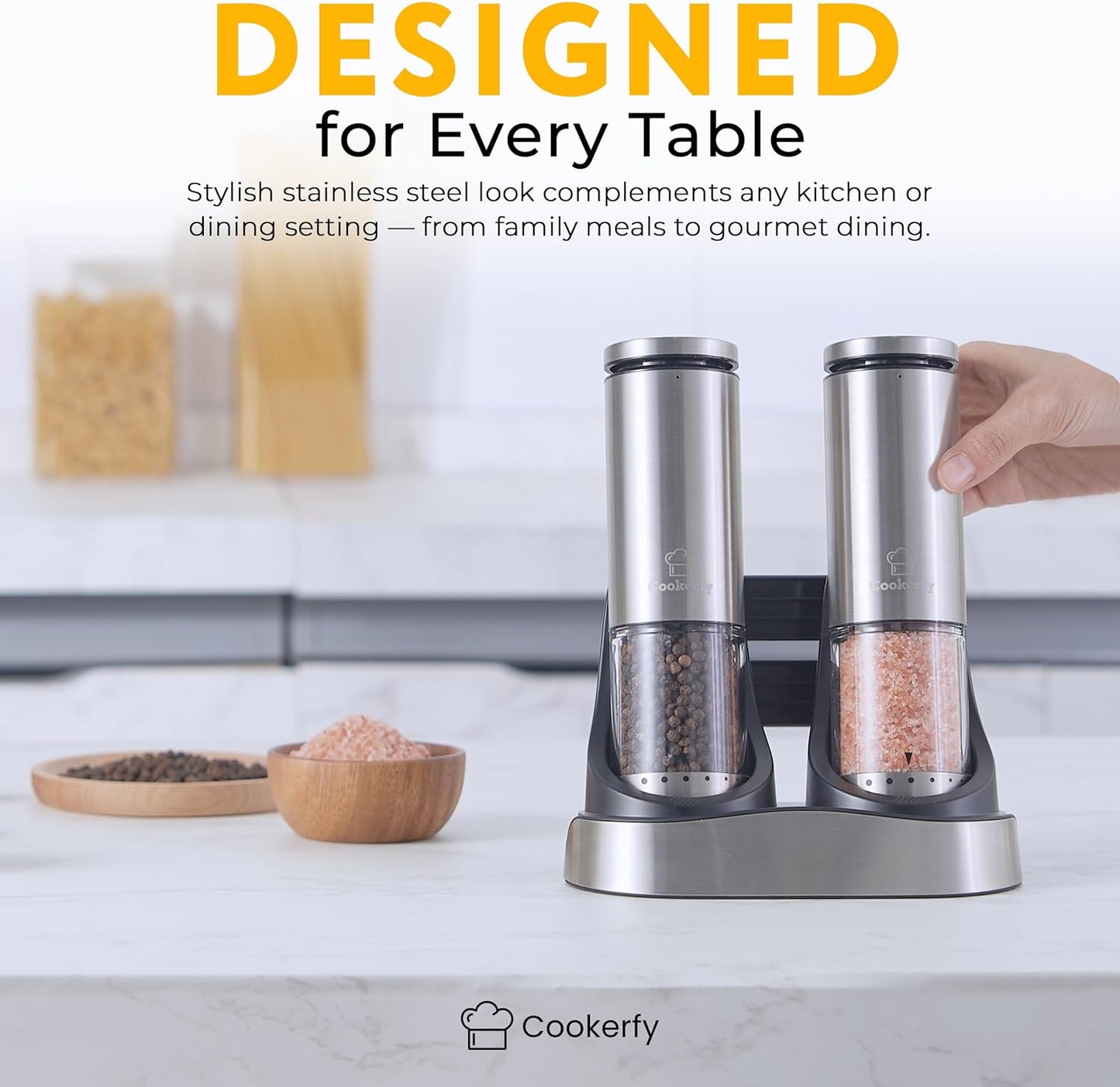 Skiennix Electric Salt and Pepper Grinder Set - Rechargeable, Stainless Steel, LED Light, 95ml Capacity