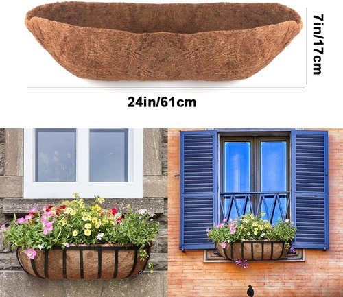 EROCK Coco Liner Replacement - 2 Pack Half Moon Planter Liners for 24/30/36/48 Inch Window Boxes | Ideal for Hanging Gardens and Flower Baskets