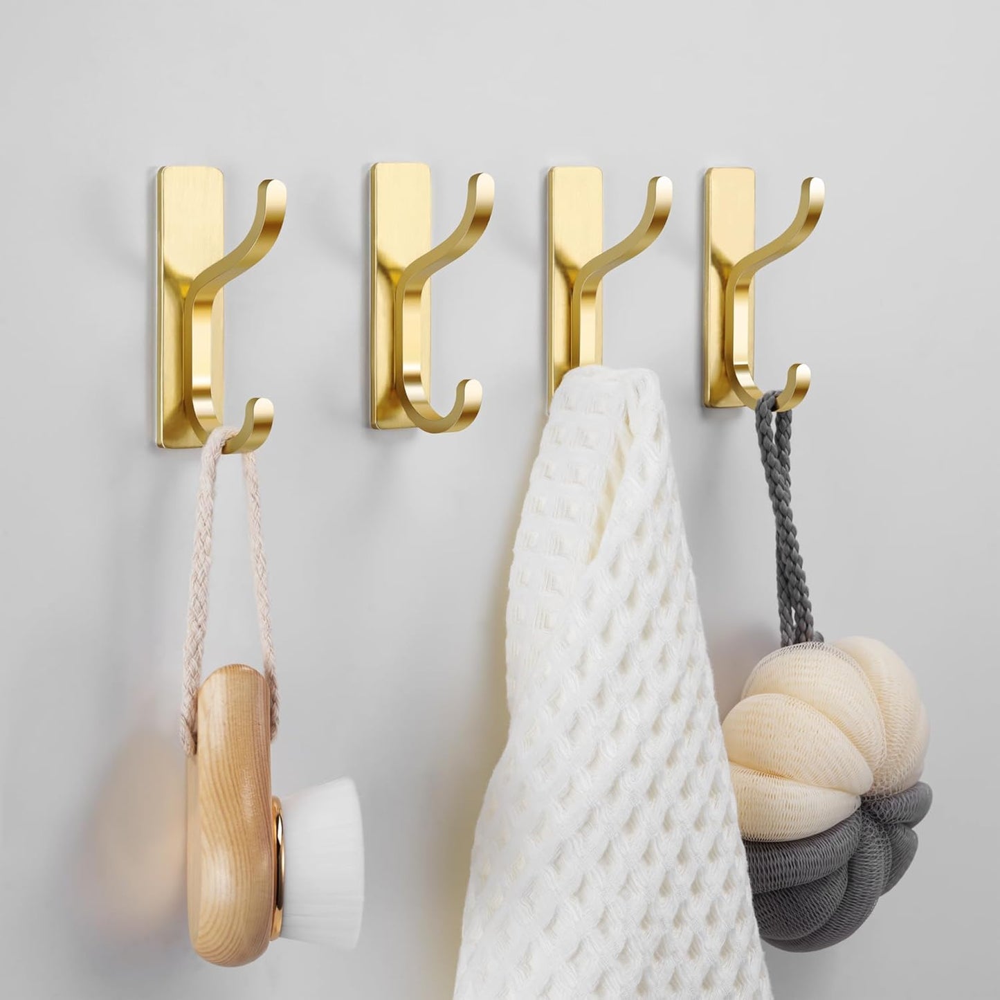 Pickpiff Adhesive Wall Coat Hooks - Heavy Duty Metal Stick-On Hangers for Towels, Bags & Clothes - Gold, 6 Pack