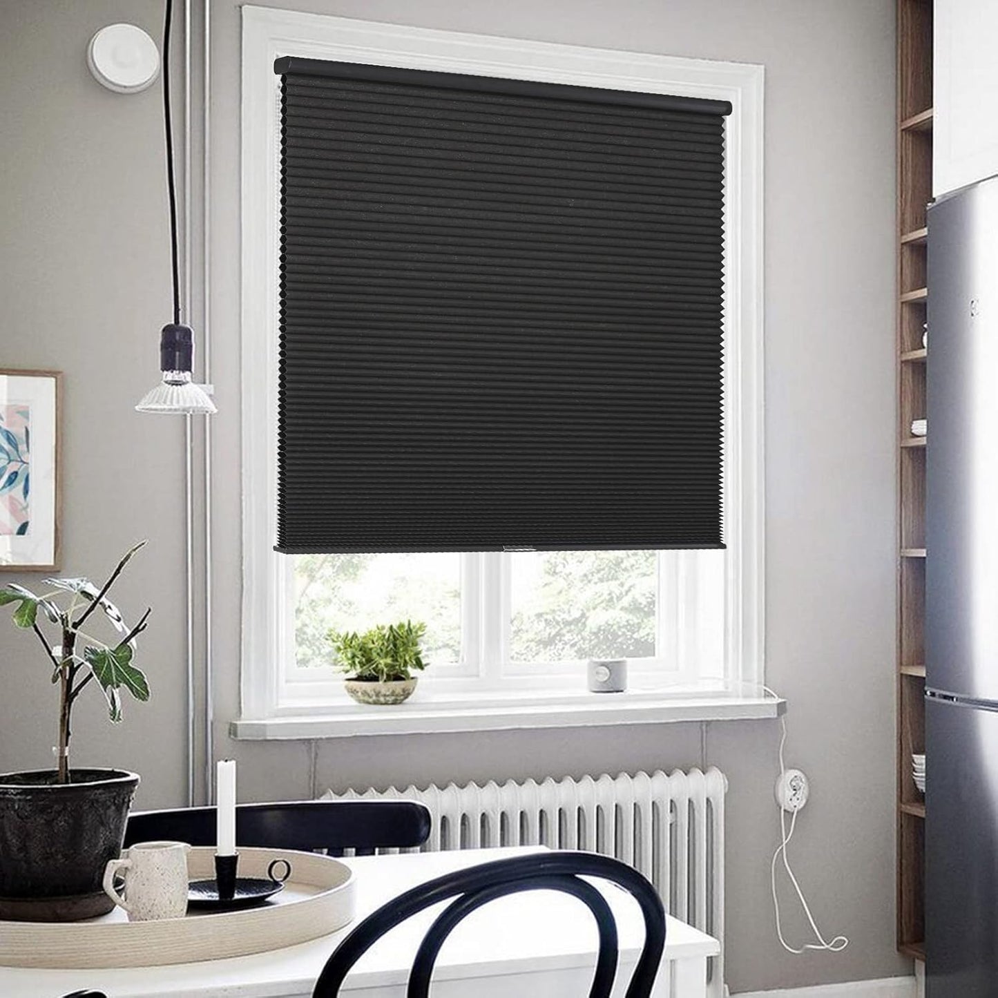 Joydeco Cellular Shades Cordless, Blackout Shades Cellular Blinds for Indoor Windows, Blackout Blinds Honeycomb Blinds Window Shades for Thermal Insulated & Noise Reduction (Black, 35" W x 64" H)