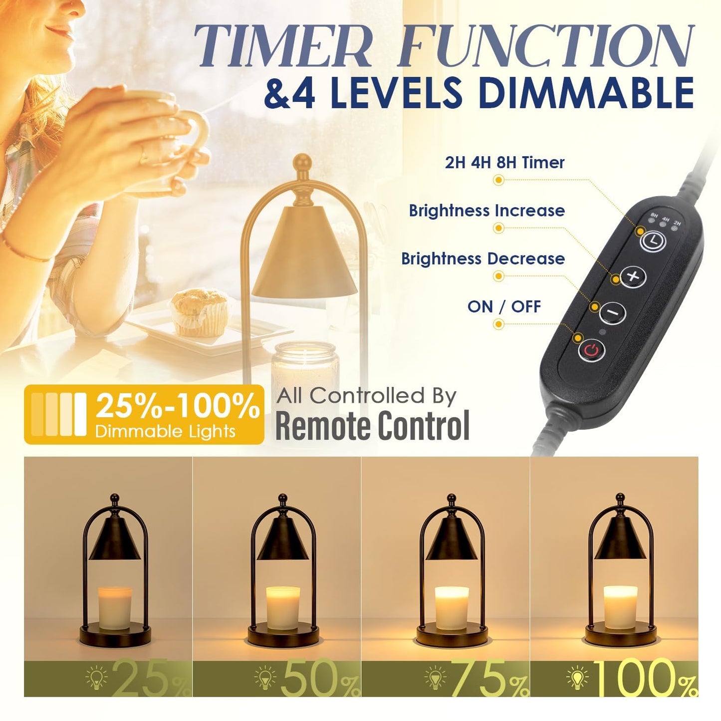 Soilsiu 2 Packs Candle Warmer Lamp with Timer, Electric Black Candle Warmer Light for Bedroom, Dimmable Wax Melts Warmer for Candle Jars, Home Decor Beside Lamp Gifts for Women