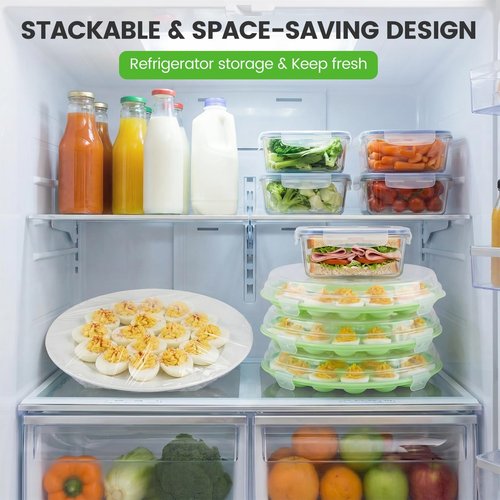 HANSGO Deviled Egg Containers with Lid, Deviled Egg Platter Carrier Holder Trays with 22 Slots for Holiday Party and Home Kitchen, Green