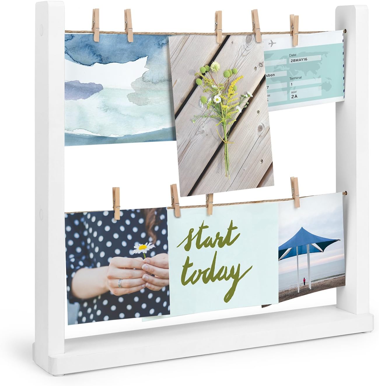 Umbra Hangit Desk Photo Display - White Desktop Organizer for Pictures & Memories