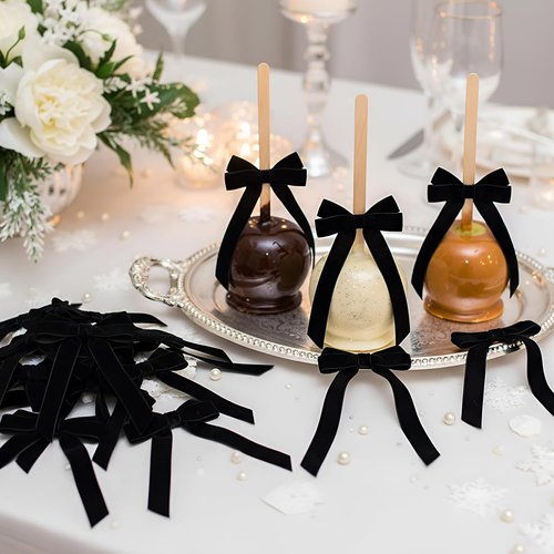 Hoteam Velvet Bow Ornaments - 24 Pcs Christmas Tree Decorations | 3 x 8 Inch Black Twist Ties for Gifts & Crafts