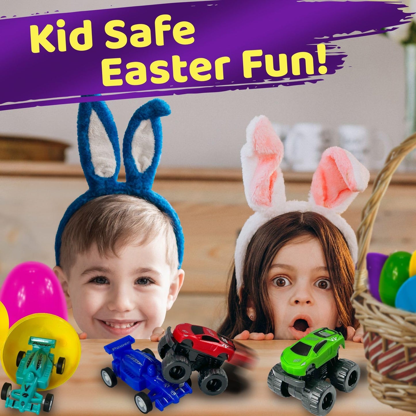 Stargo 16 Pack 3.2" Colorful Prefilled Easter Eggs bulk with Racing Mini Car Vehicles - Pull Back Cars | Plastic Easter Eggs Large for Easter Basket stuffers, Easter Gifts Party Favors Boy Goodie Bags
