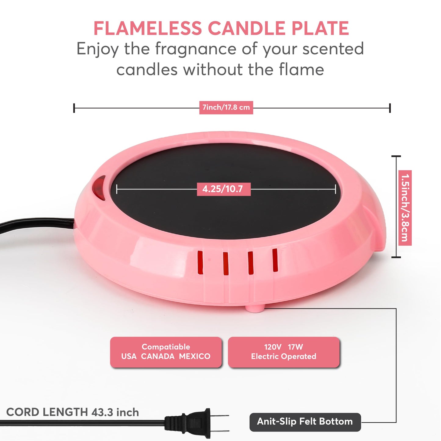 Large Candle Warmer Plate Safely Releases Scents Without a Flame - Used as Candle Jar Warmer, Coffee Warmer, Mug Warmer, Cup Warmer, Tea Warmer Desk in Your Home & Office, 1 Pack, Pink