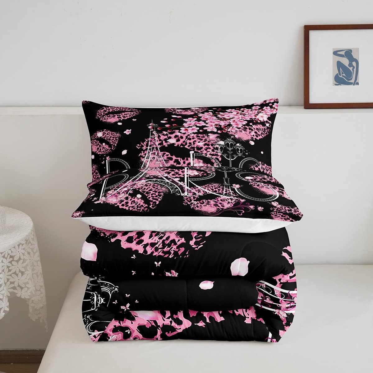 Homewish Dandelion Comforter Set Queen Size,Rustic Natural Bedding Set 3pcs for Kids Teens Girls Boys Room Decor,Butterfly Floral Animal Quilt Set Black and White Duvet Insert with 2 Pillowcases