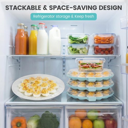 HAKSEN Deviled Egg Containers with Lid, Portable Deviled Egg Platter Carrier Holder Trays with 22 Slots for Holiday Party and Home Kitchen, Blue