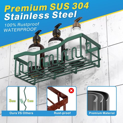 EUDELE Shower Caddy - 2 Pack Adhesive Organizer for Bathroom & Kitchen | Rustproof Stainless Steel, No Drilling