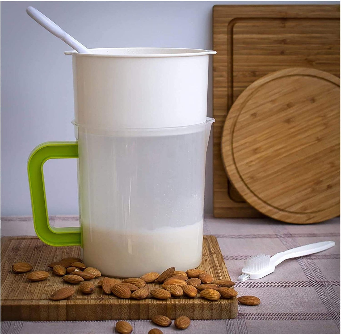 Nut Milk & Greek Yogurt Maker - Reusable & Durable Nut Milk Bag Alternative - Fine Mesh Stainless Steel - Soy/Oat/Almond Milk - All Purpose Food Strainer - (1 Quart Yogurt, 1.5 Quart Nut Milk) (B)