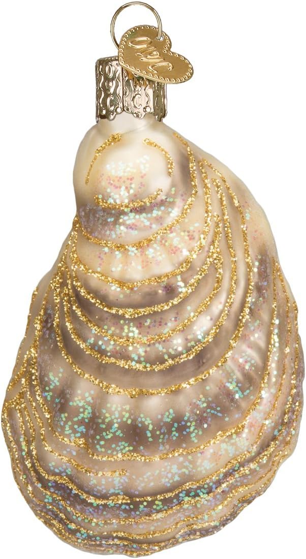 Beach Shells Glass Blown Ornaments for Christmas Tree - Junonia Shell, Tan/Brown/White/Gold