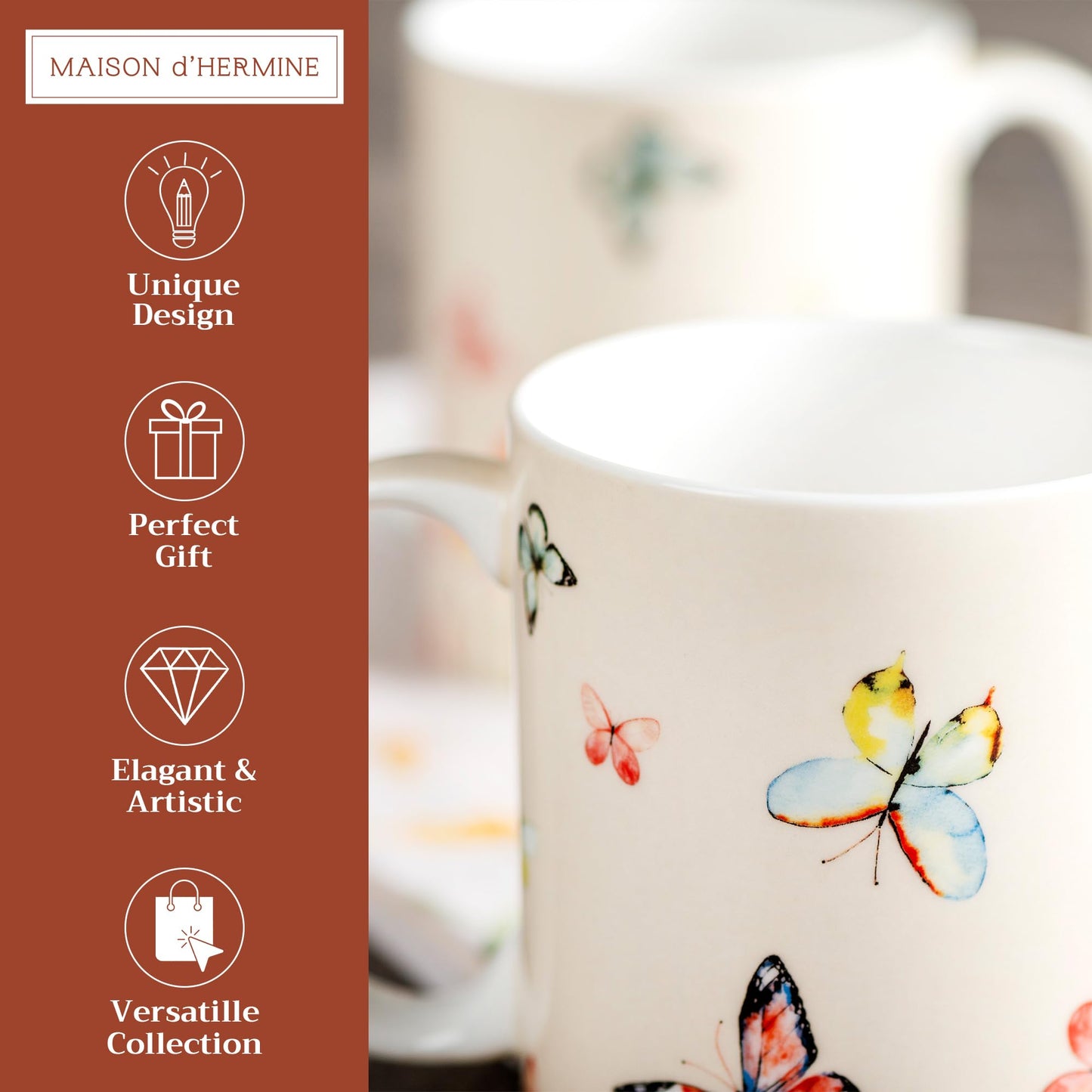 Maison d' Hermine Coffee Mug with Handle Fine Bone China Mugs Pack of Two Tea Cups for Hot Beverages Cappuccino Home Restaurant Office Gifts for Mothers day (Botanical Fresh - Pack of 2, 12 Ounce)