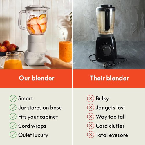 Bella 10-Speed Countertop Blender - Slim Flip & Store Design, 48oz Dishwasher Safe Pitcher, 450W