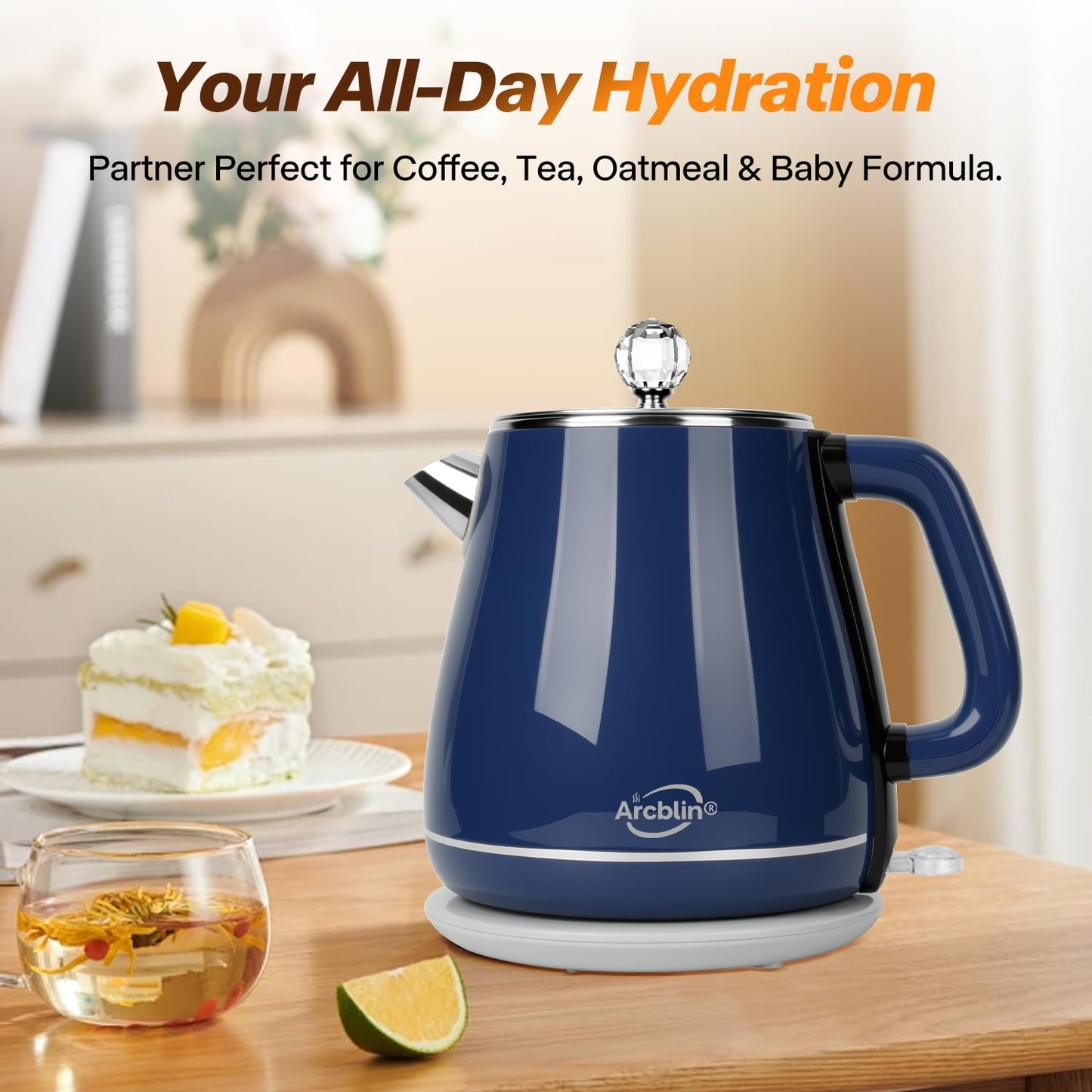 Vintage Electric Kettle 1.8L, All Stainless Steel Hot Water Electric Kettle for Boiling Water, BPA Free Tea Kettle, 1350W Fast Boil, Auto Shut Off & Boil-Dry Protection