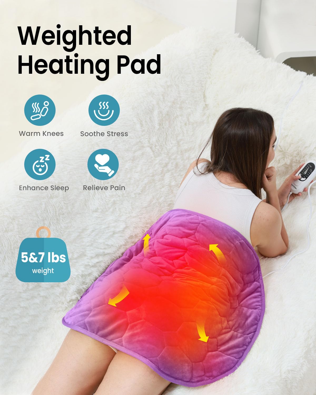 immtree Weighted Heating Pad 5lbs for Deeper Pain Relief,Extra Large(29x24) Weighted Heating Blanket with Fast Heat Technology,Weighted Lap Heated Blanket,Weighted Heated Pad for Back and Shoulder