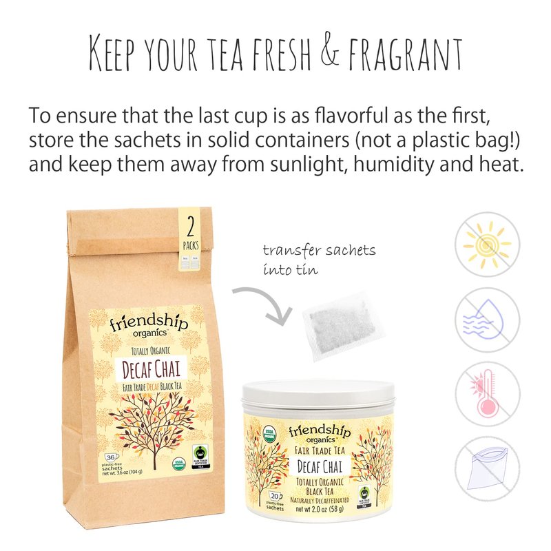 Friendship Organics Decaf Chai Tea Bags, Organic and Fair Trade (20 Count)